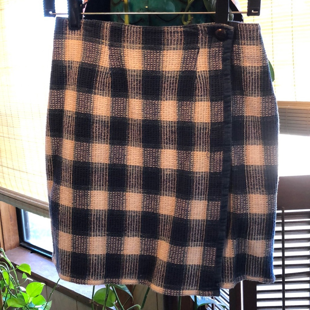 Blue and White Plaid Wrap Mini Skirt Size 10
